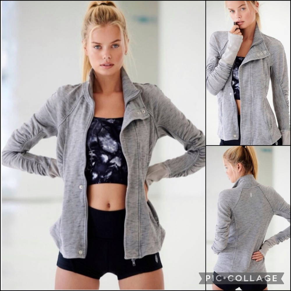 FP Movement Marled Gray Rucked Zip-Up Sweatshirt